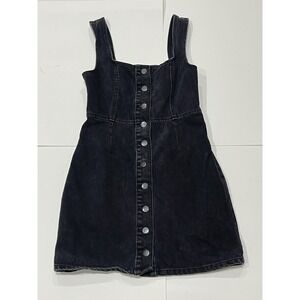 urban outfitters Jean Denim Mini Dress Overalls Black Button Down Size 4